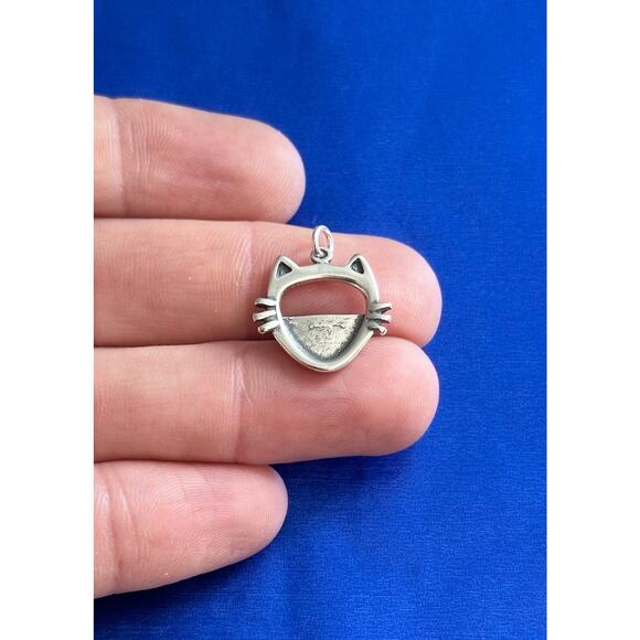 Sterling Silver Cat Face Picture Frame Charm, Silver Cat Face Charm - Picture 1 of 8
